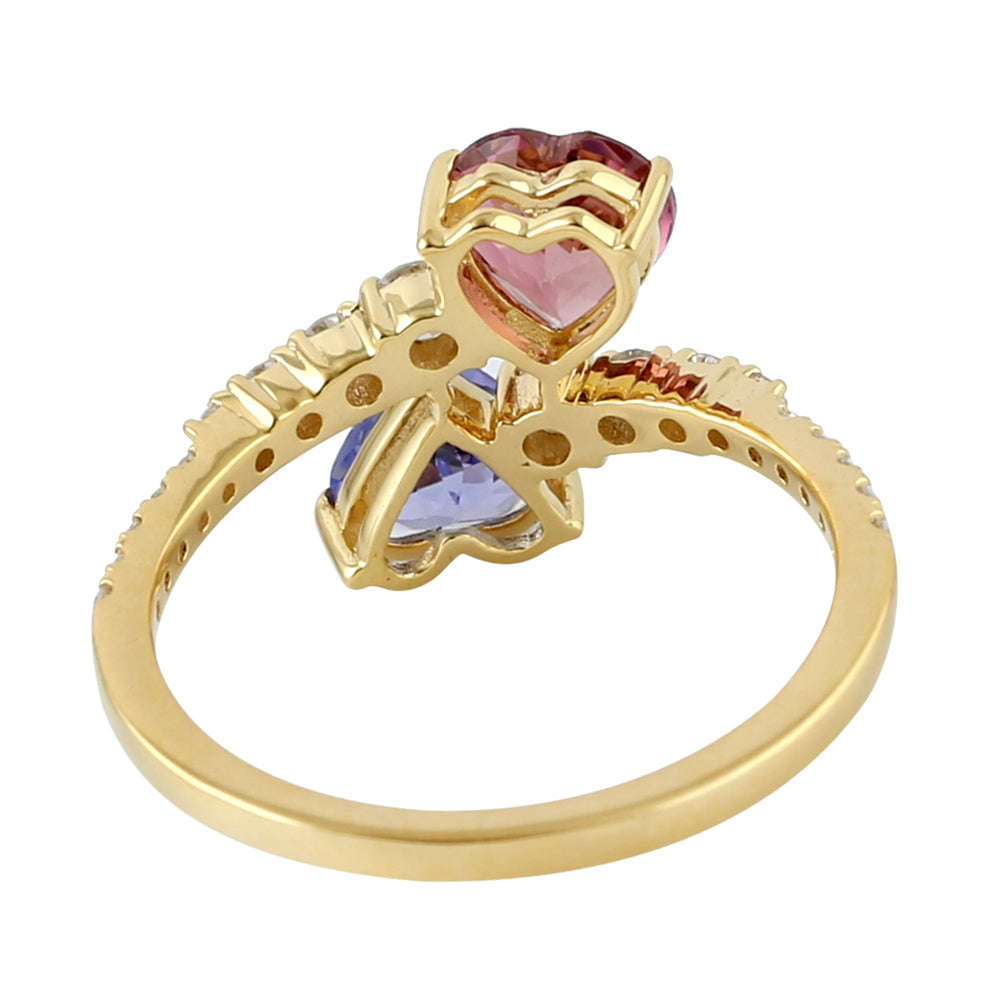 18kt Gold Tanzanite and Tourmaline Heart Shape Designer Ring Jewelry