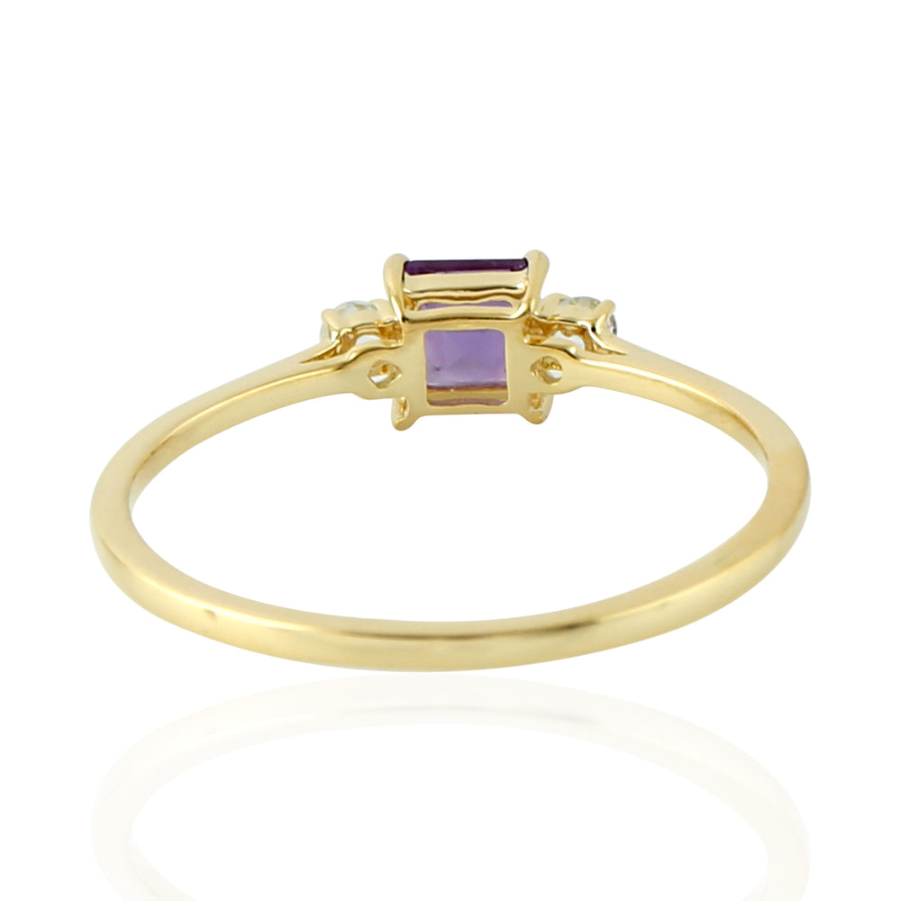 Square Cut Amethyst & Blue Topaz Gemstone Delicate Ring In 14k Yellow Gold