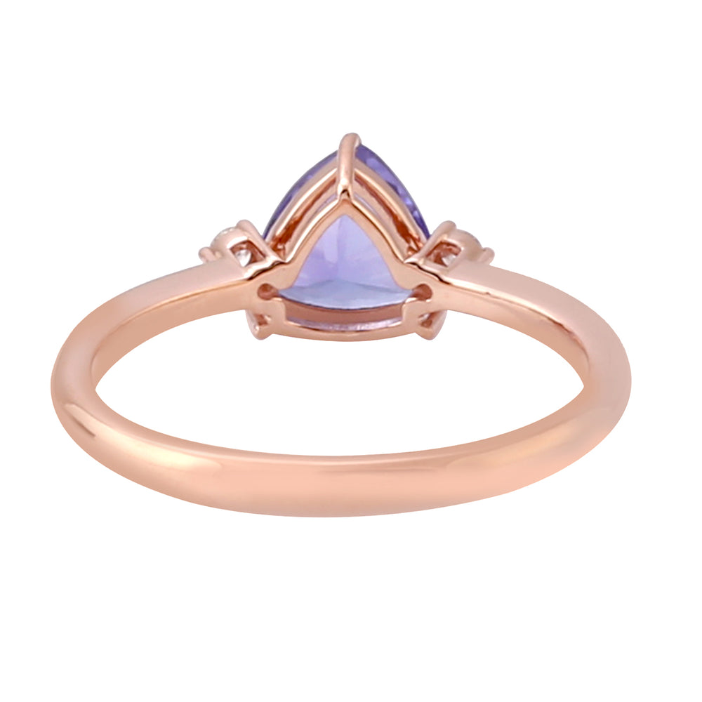14k Rose Gold Trillion Tanzanite Prong Diamond Dainty Ring