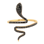 Black Pave Diamond Serpent Ring In 18k Yellow Gold Designer Jewelry