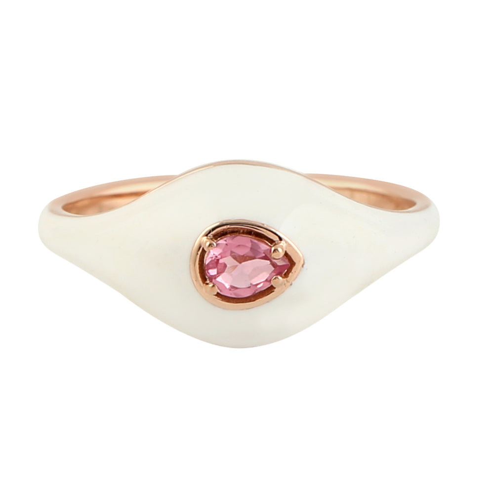 Pear Cut Tourmaline White Enamel 14k Rose Gold Gift