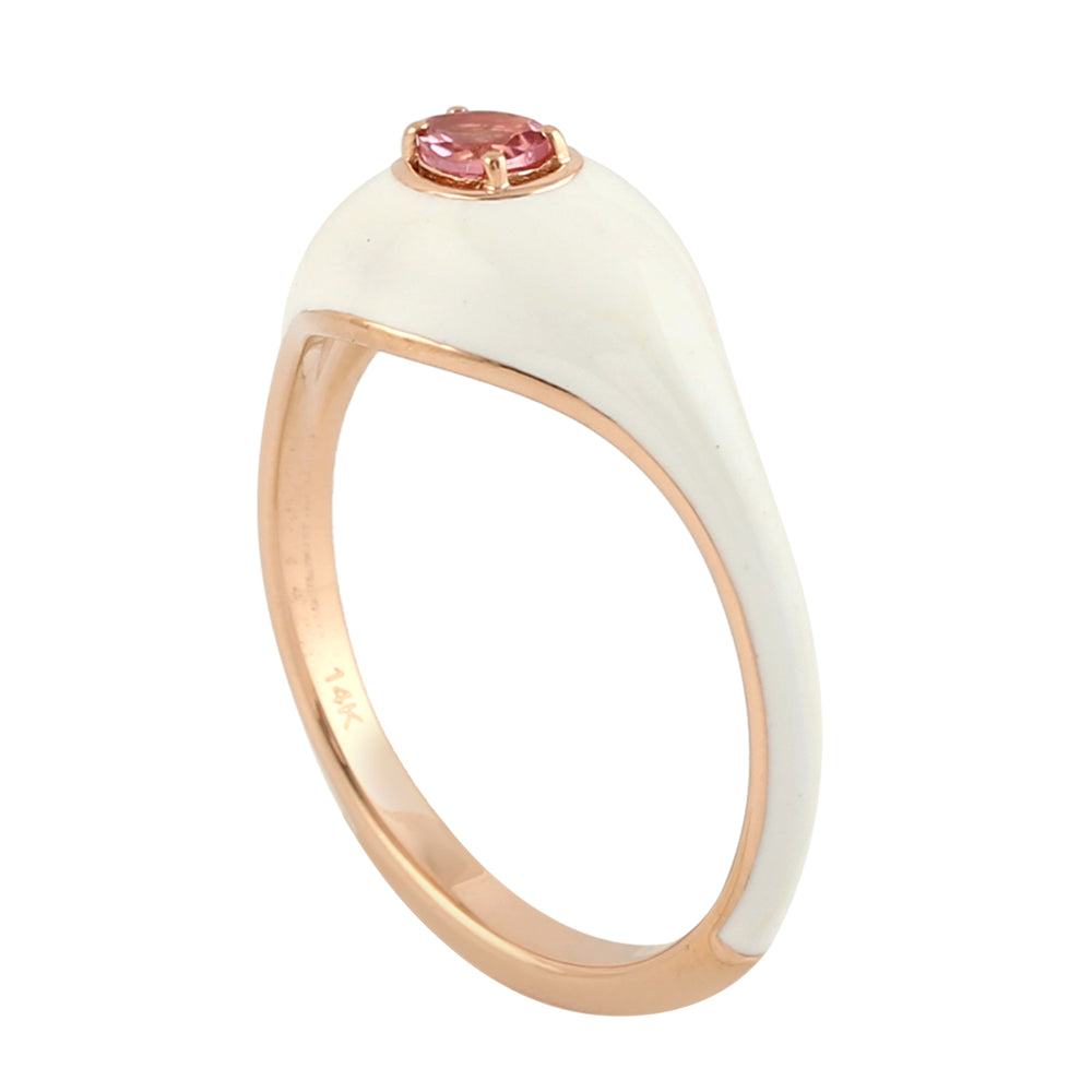 Pear Cut Tourmaline White Enamel 14k Rose Gold Gift