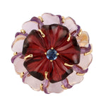 18k Yellow Gold Flower Ring Natural Mix Stone Gemstone Handmade Jewelry