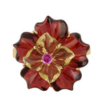 Handmade 18k Yellow Gold Flower Ring Natural Gemstone Jewelry