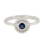 Natural Blue Sapphire & Diamond Double Halo Ring In 18k White Gold