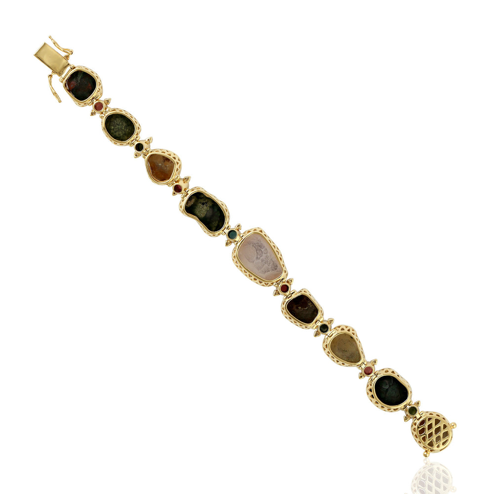 Geode Multi Tourmaline Prong Diamond Bracelet In 18k Yellow Gold 925 Silver
