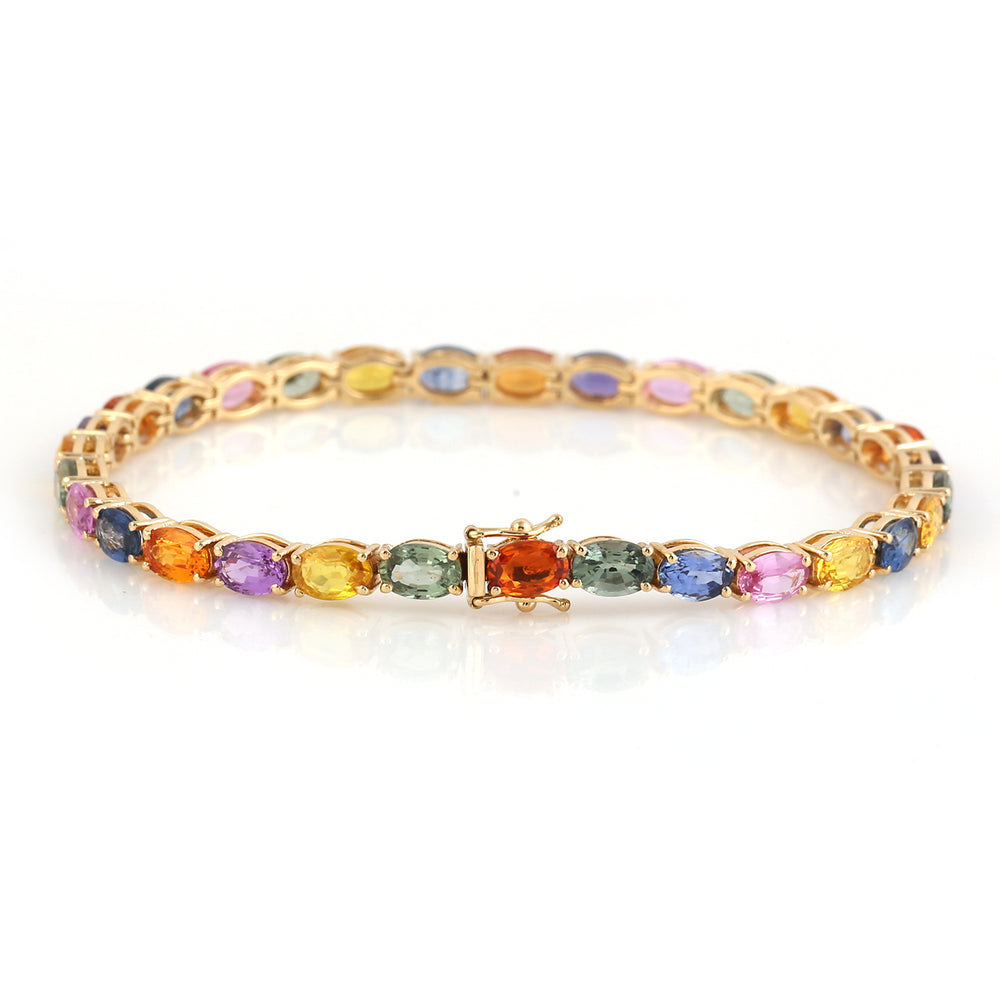 Natural Multicolor Sapphire Tennis Designer Bracelet 18K Yellow Gold Jewelry