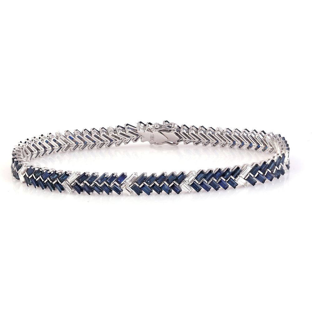 Baguette Sapphire & Diamond Bracelet In 18k White Gold