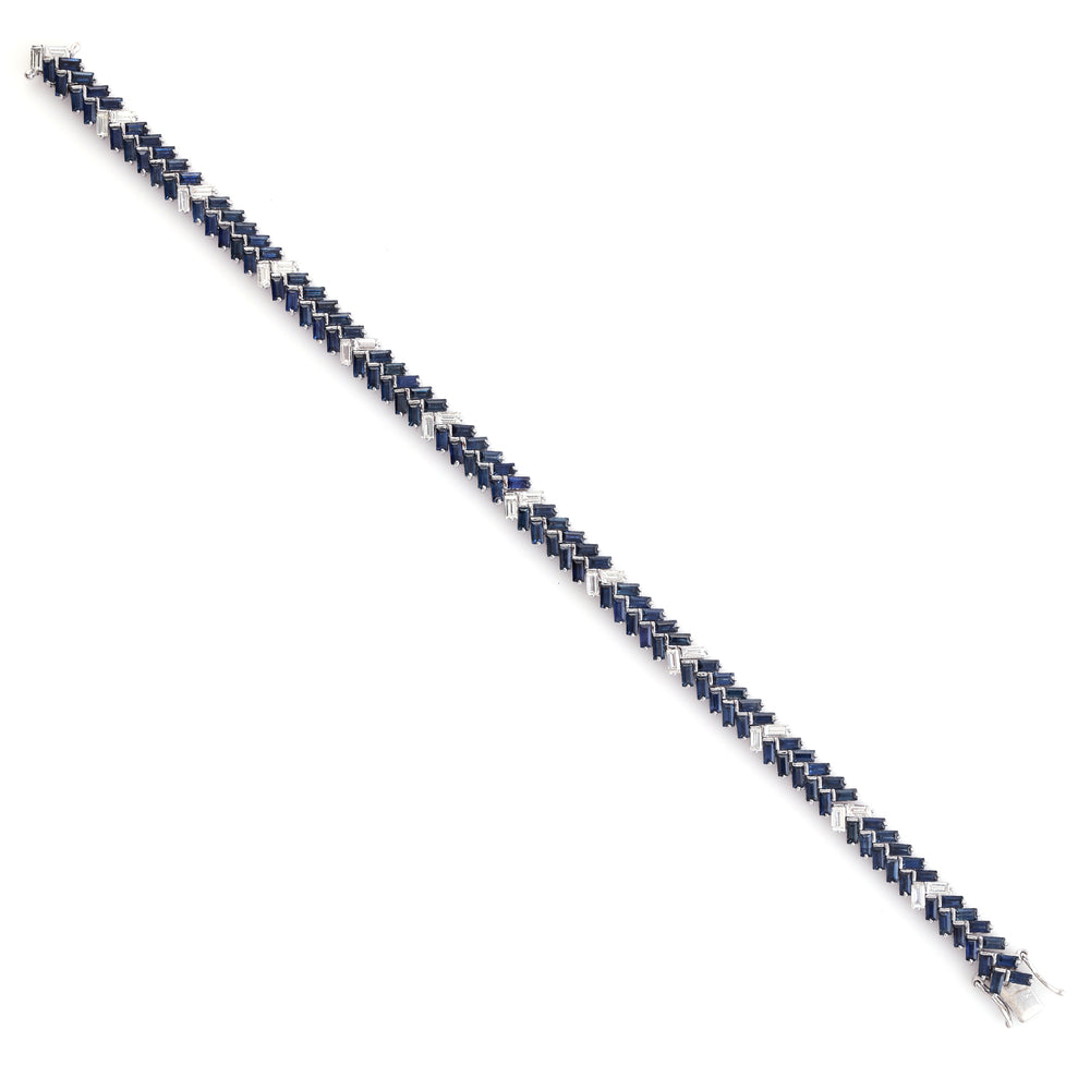 Baguette Sapphire & Diamond Bracelet In 18k White Gold