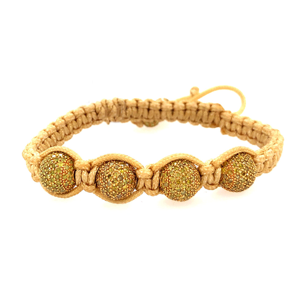 Diamond 18K Gold Fixed And Flexible Bead Ball Macrame Bracelet Bangle Jewelry