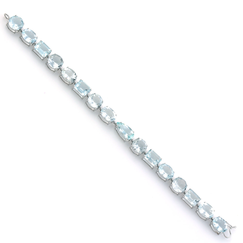 Solid 18k White Gold Aquamarine Gemstone Bracelet Fine Jewelry