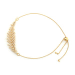 Pave Diamond Feather Design Fixed And Flexible 18k Yellow Gold Chain Bracelet