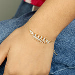 Pave Diamond Feather Design Fixed And Flexible 18k Yellow Gold Chain Bracelet