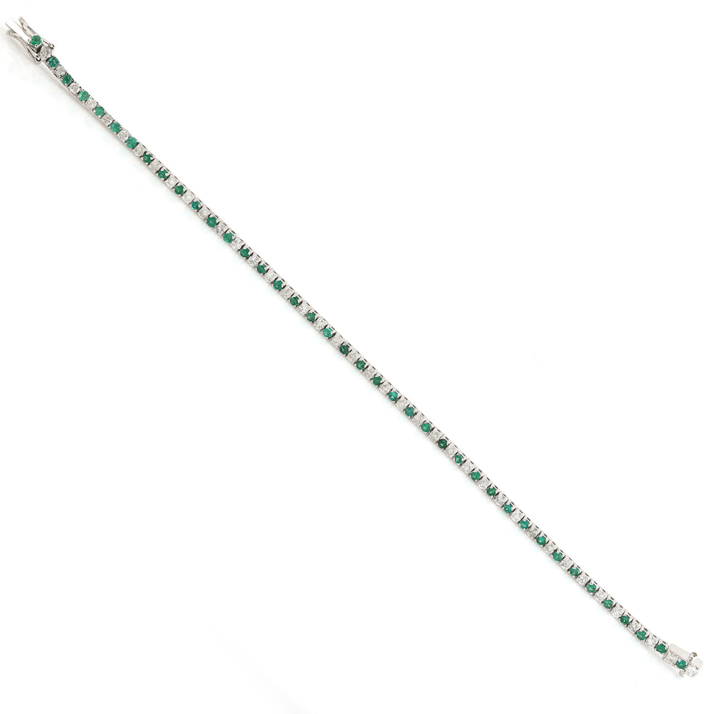 Natural Diamond & Emerald Delicated Bracelet In 18k White Gold