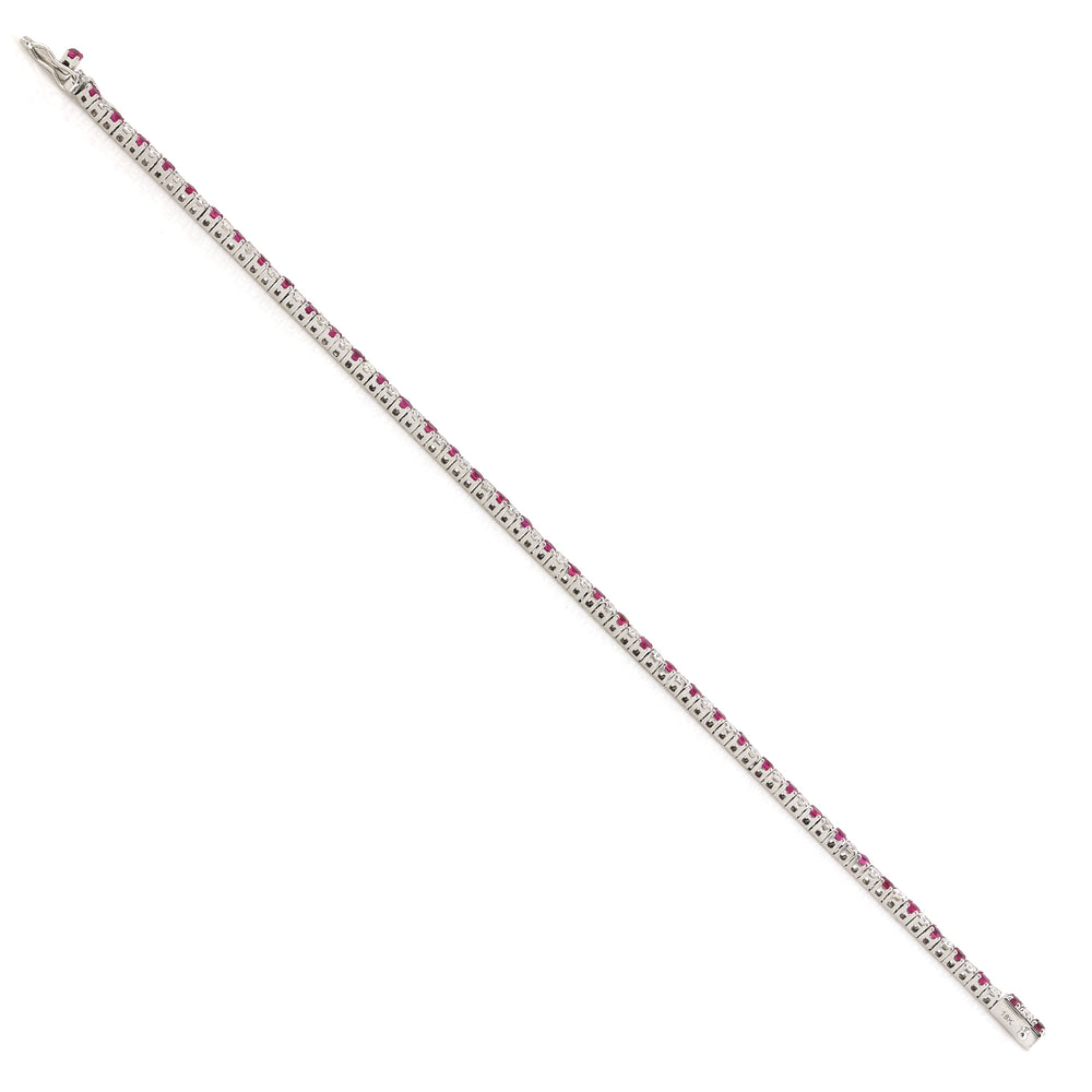 Natural Ruby & Diamond Delicate Tennis Bracelet In 18k White Gold For Her