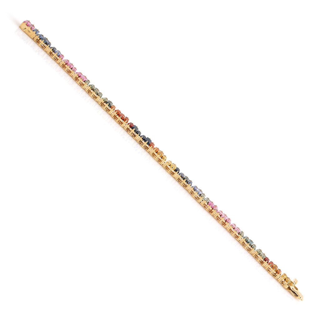 Baguette Multicolor Sapphire 18k Yellow Gold Fixed Flexible Bracelet For Her