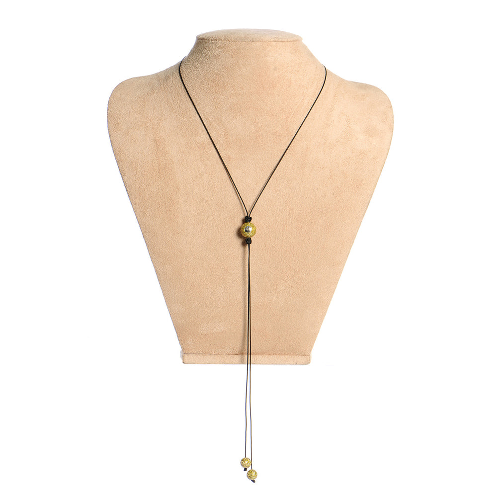 Pave Diamond Beads Macrame Lariat Necklace 14k Yellow Gold