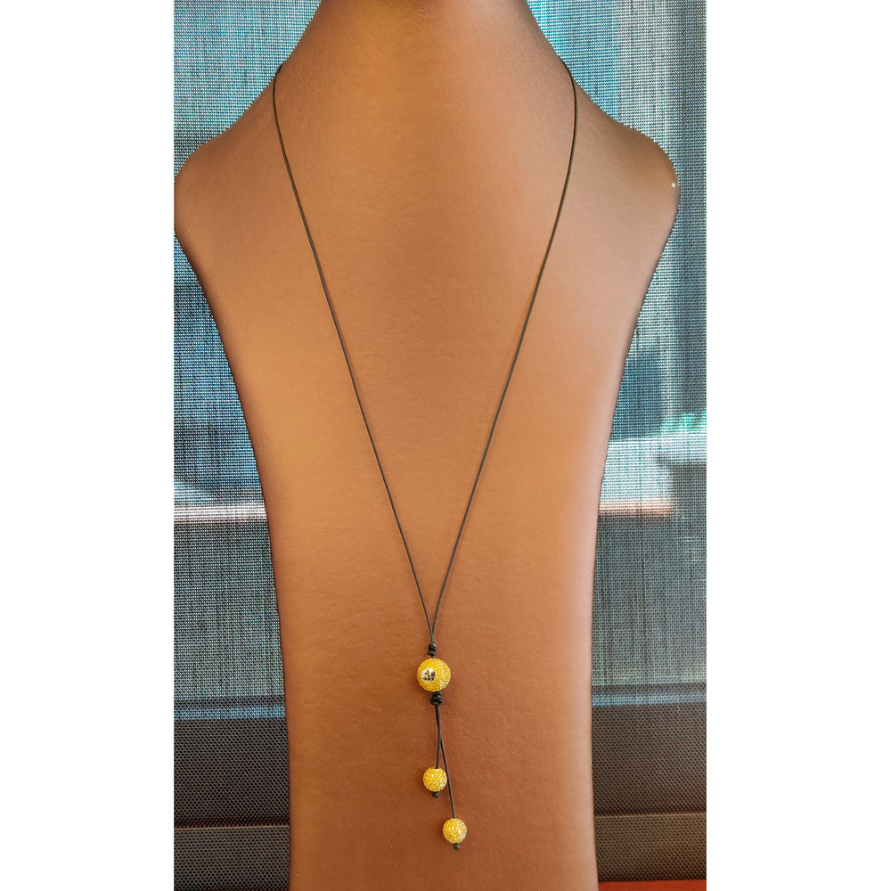 Pave Diamond Beads Macrame Lariat Necklace 14k Yellow Gold