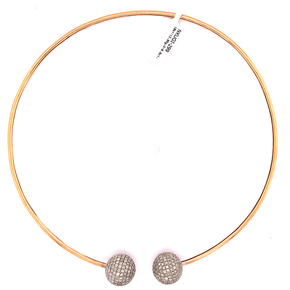 Sleek Cuff Choker Necklace Pave Diamond Ball Solid 18k Rose Gold Jewelry