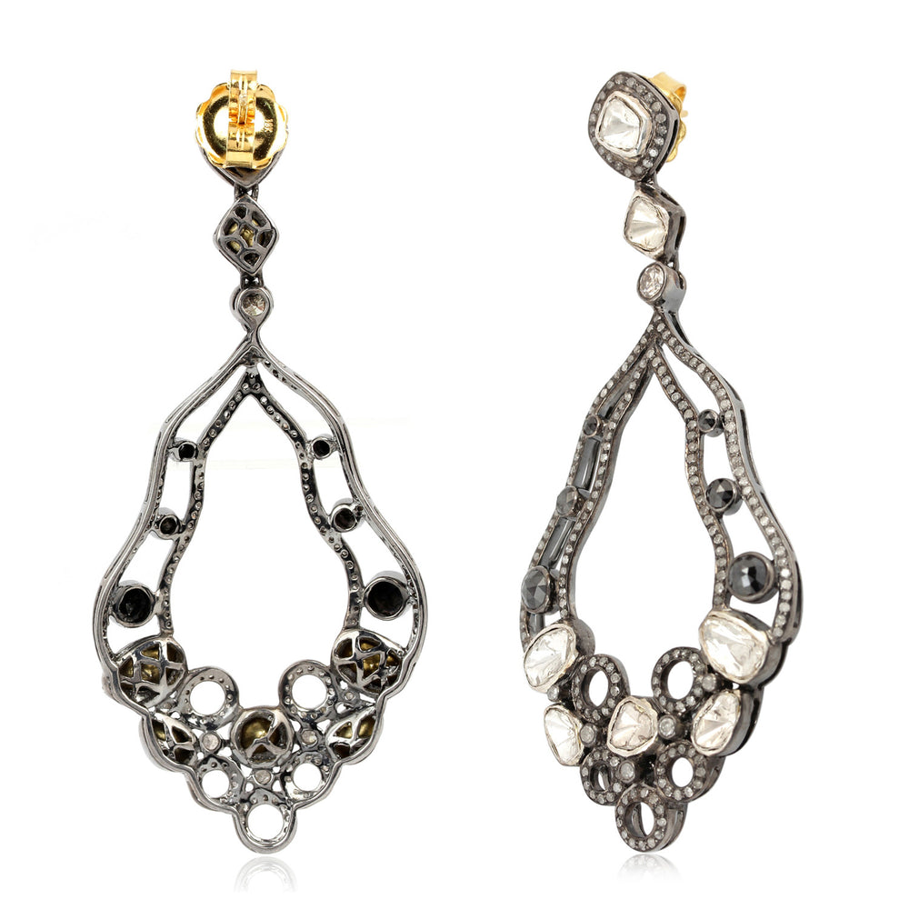 Diamond Dangle Earrings 18Kt Gold 925 Sterling Silver Party Wear Jewelry