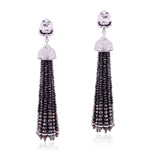 Diamond 18K Solid White Gold Designer Tassel Earrings Party Wear Jewelry