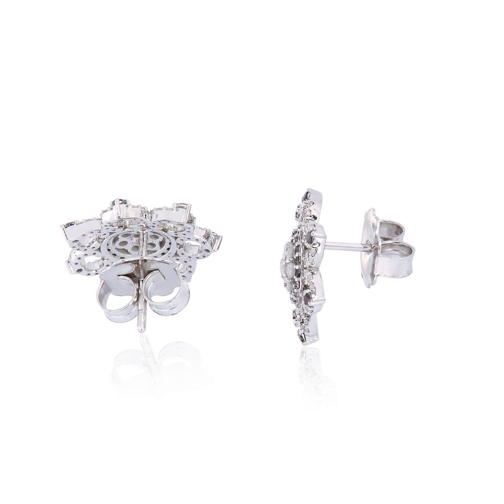 Diamond 18kt Solid White Gold Floral Design Stud Earrings Fashion Jewelry