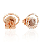 Studded Ice Diamond Circle Stud Earrings 18k Rose Gold Handmade Jewelry Gift