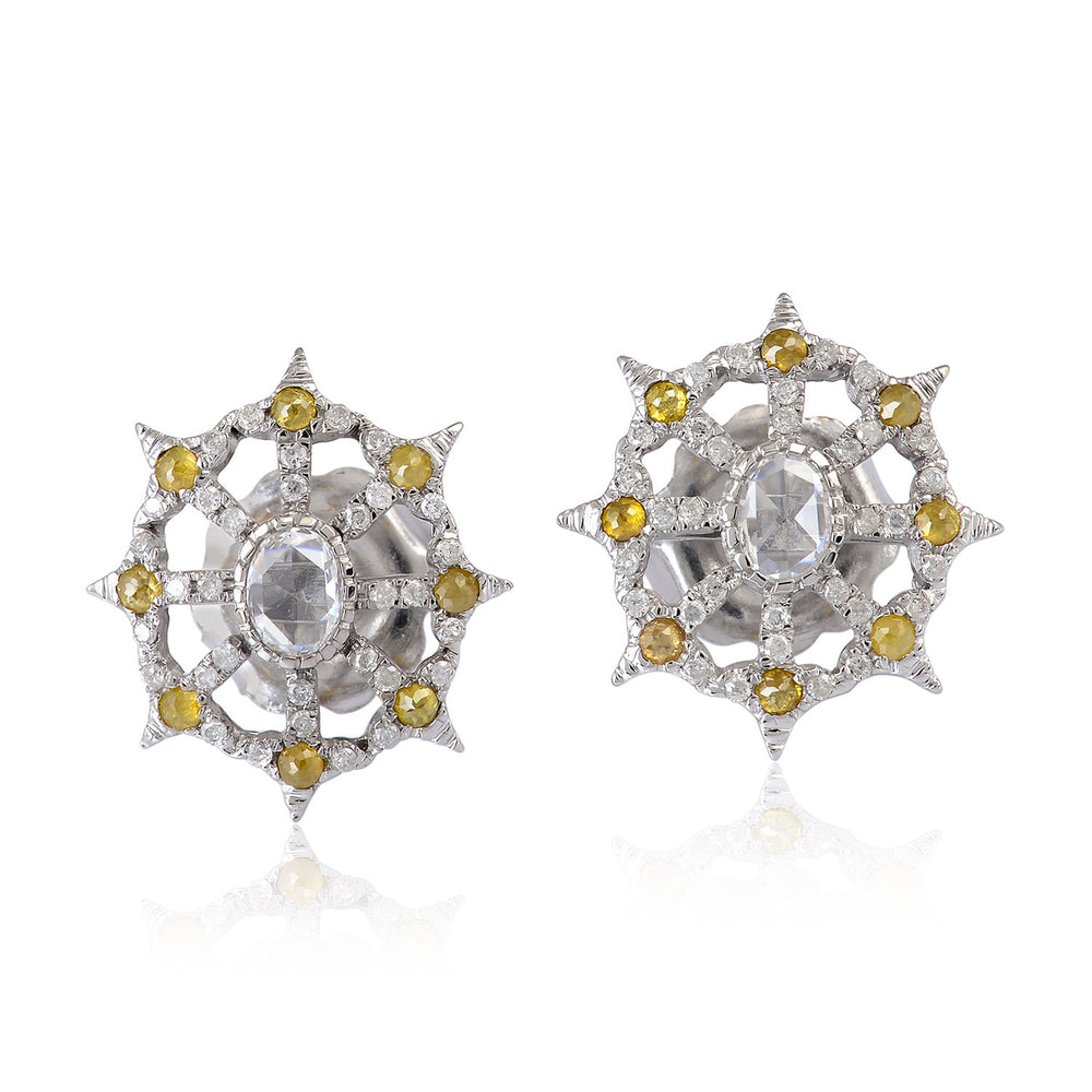 Pave Diamond Star Burst Stud Earrings 18Kt Solid White Gold Gift