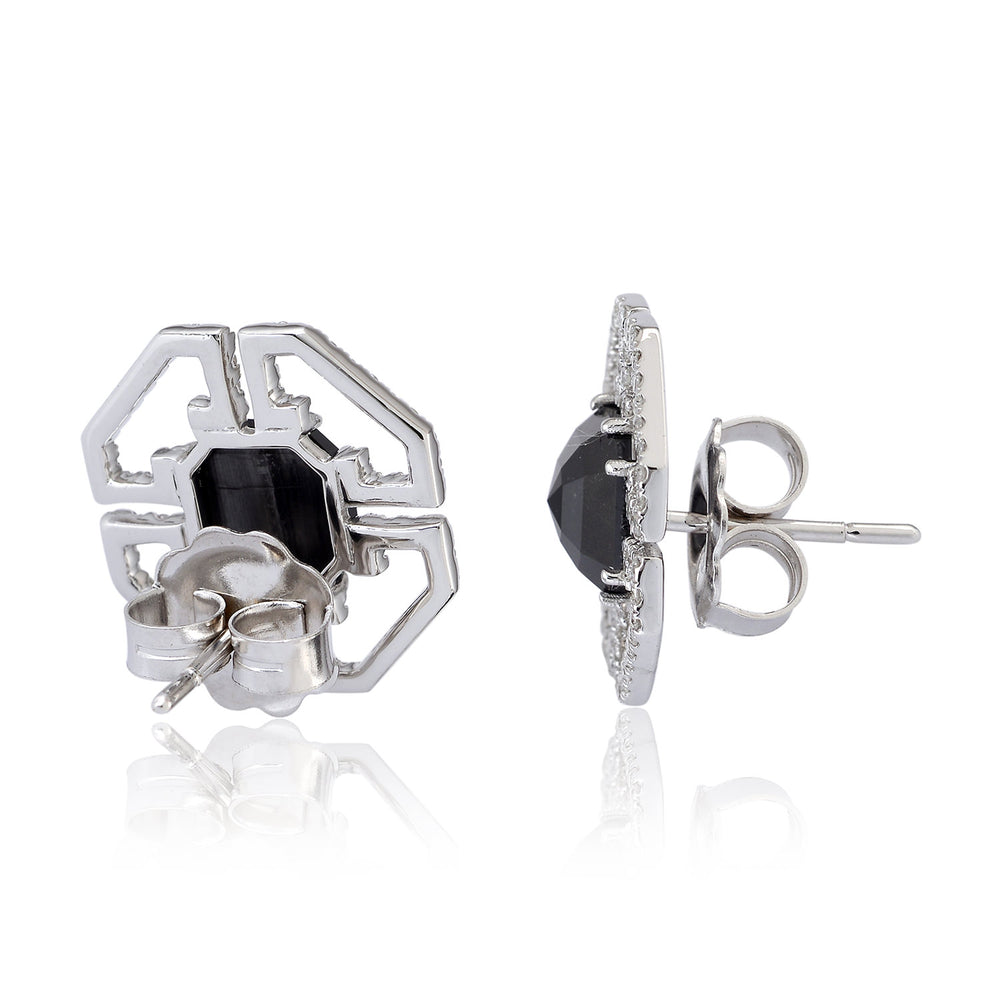 Pave Diamond Octagon Shape Stud Earrings 18kt Solid White Gold Jewelry Gift