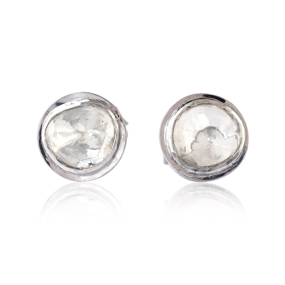 Uncut Diamond Bezel Set Stud Earrings in 18k White Gold