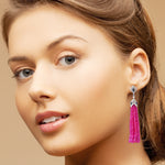 Spinel Diamond Faceted Ruby Tassel Earrings In 18k White Gold Gift