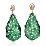 Filigree Designer Jade Diamond Tear Drop Danglers in 18k Gold For Her