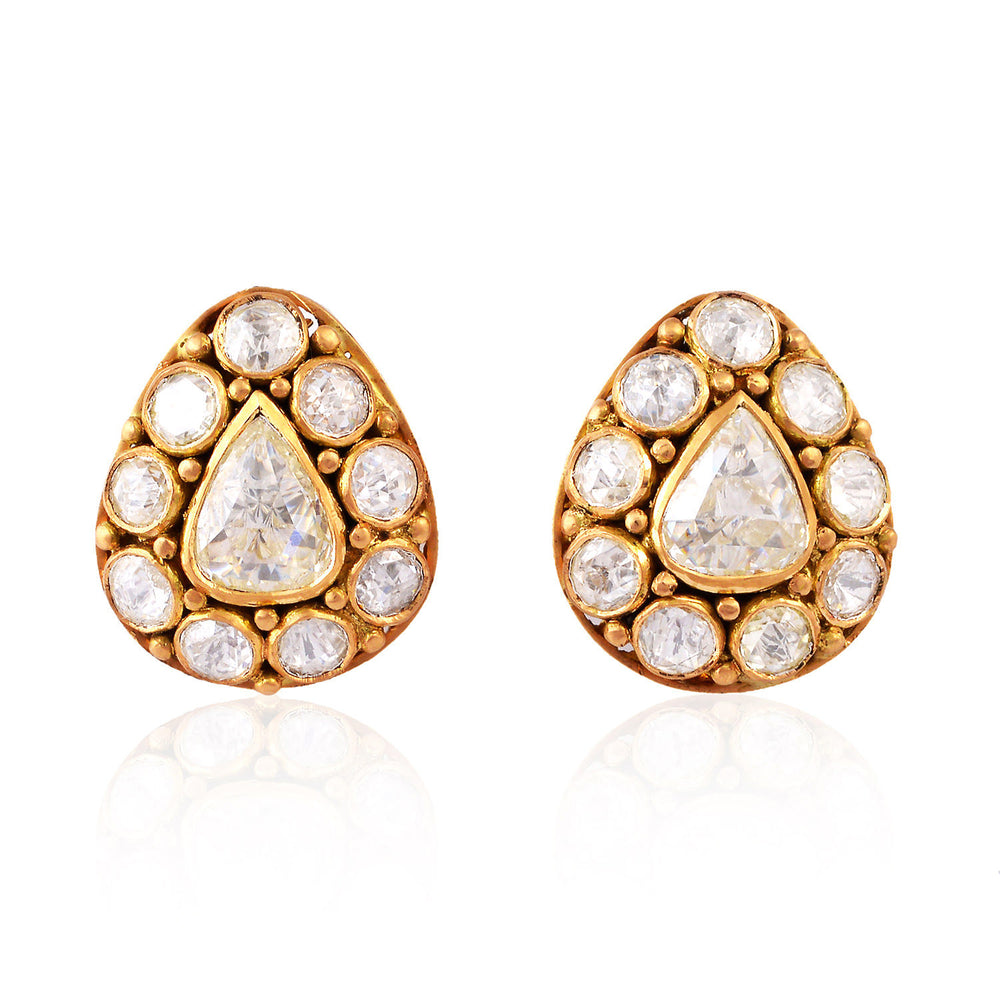 Uncut Diamond Vintage Look Stud Earrings in 18kl Yellow Gold