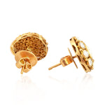 Uncut Diamond Vintage Look Stud Earrings in 18kl Yellow Gold