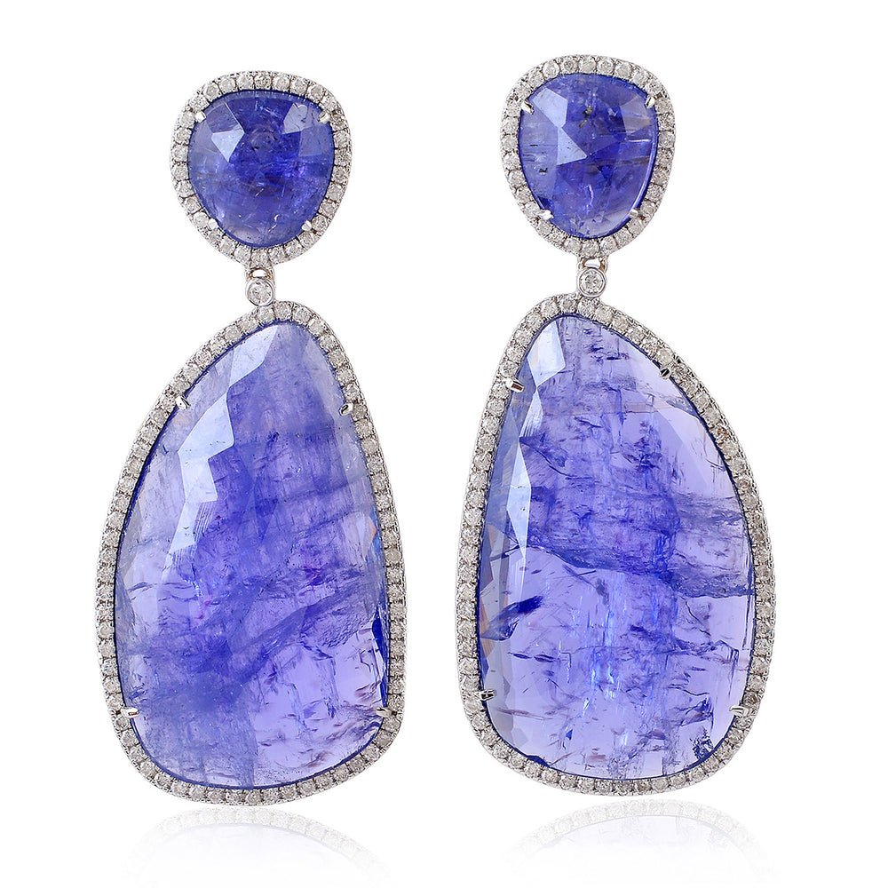 Beautiful Tanzanite Diamond  18k White Gold Danglers For Her