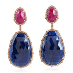 Ruby Sapphire Drop Danglers In 18k Rose Gold For Women