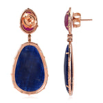 Ruby Sapphire Drop Danglers In 18k Rose Gold For Women