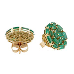 Baguette Emerald Cluster Stud Earrings In 18k Yellow Gold Gift