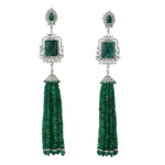 Emerald Beads Tassel Earrings Diamond Jewelry In Soild 18k Gold