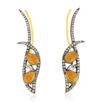 Jade Sapphire Diamond Ear Climber Earrings In 18k Yellow Gold Silver
