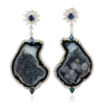 Natural Multicolor Geode Sapphire Diamond Danglers In 18k White Gold