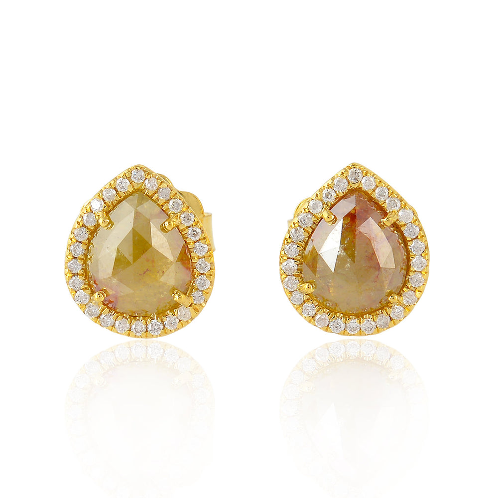 Ice Diamond Pear Stud Earrings In 18k Yellow Gold For Her