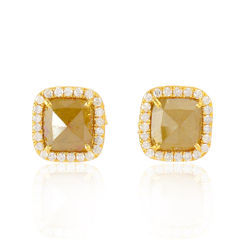 Ice Diamond Square Stud Earrings in 18k Yellow Gold For Her