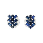 Baguette Sapphire 18k White Gold Ladder Design Stud Earrings