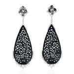 Carved Jade Diamond Filigree Drop Dangler In 18k White Gold