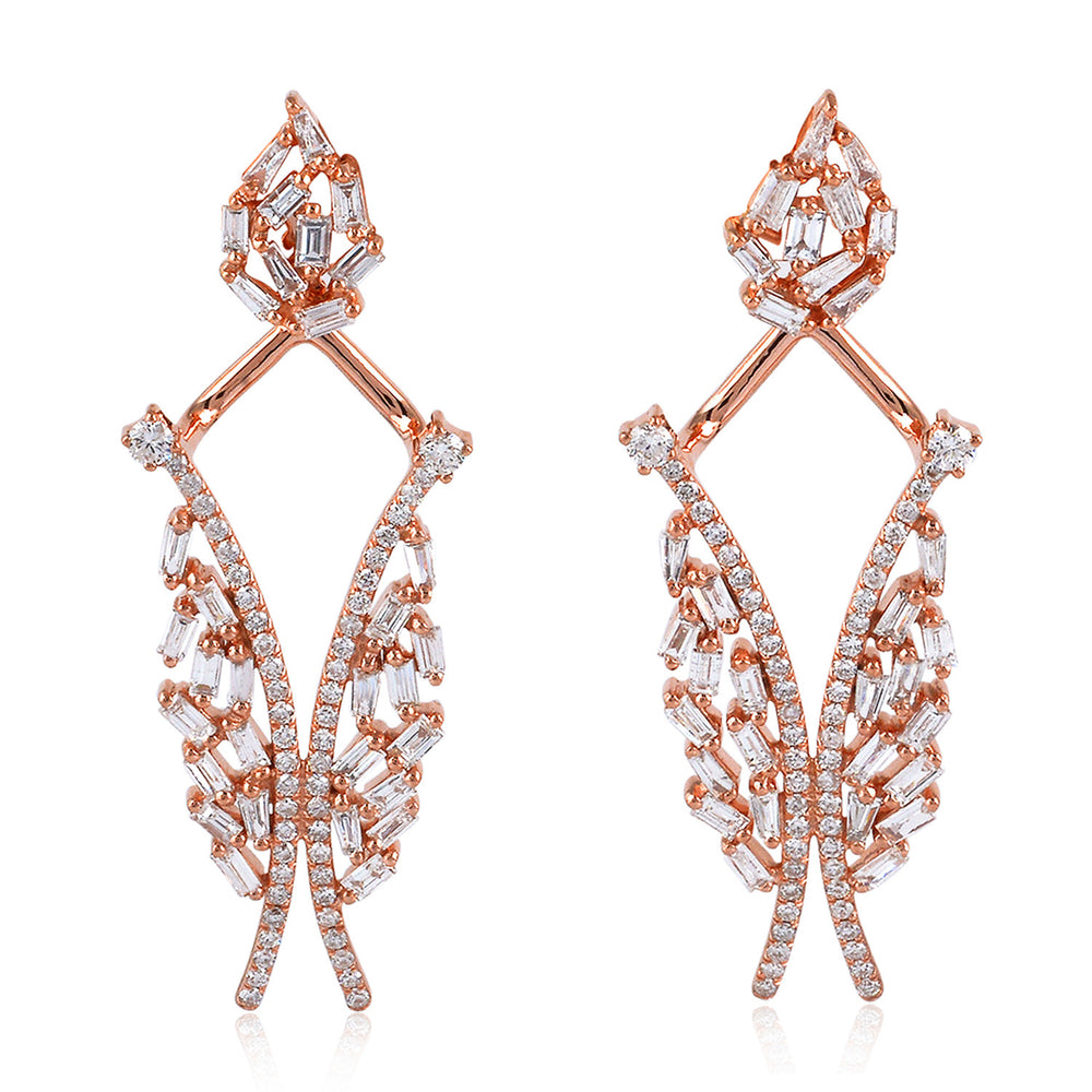 18K Rose Gold Diamond Ear Jacket Dangle Earrings Women Fashion Jewelry Gift
