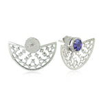 Natural Tanzanite Stud Earrings 18K White Gold Jewelry Gift