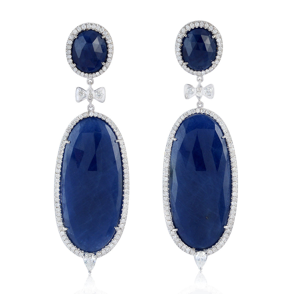 Oval Sapphire Diamond Designer Danglers In 18k Gold