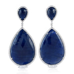 Natural Diamond Pear Sapphire Danglers in 18k White Gold