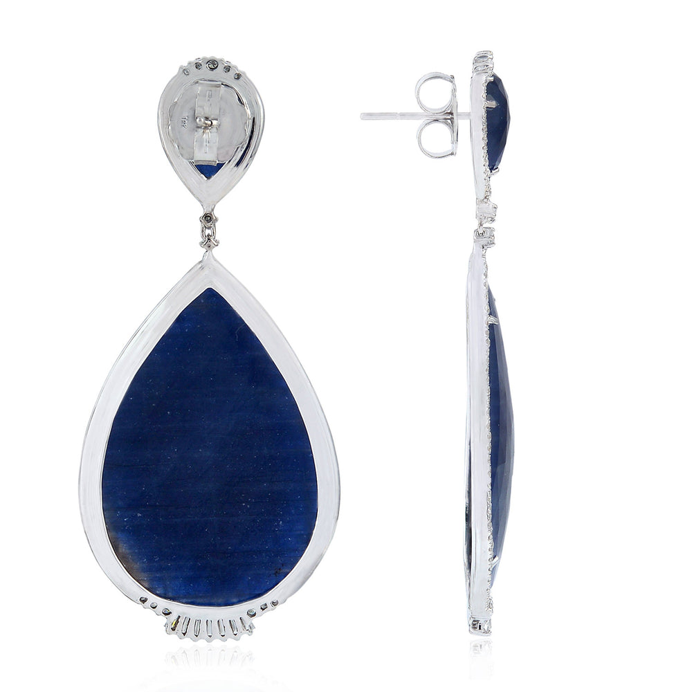 Natural Diamond Pear Sapphire Danglers in 18k White Gold